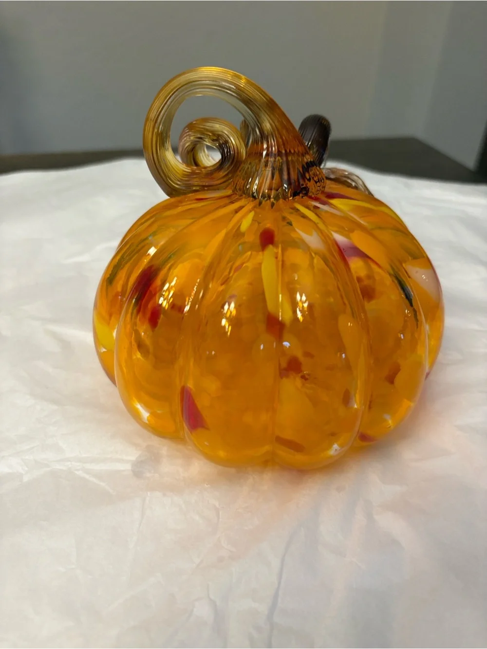 Hand-Blown Art Glass Small Pumpkin Orange Mini 5”